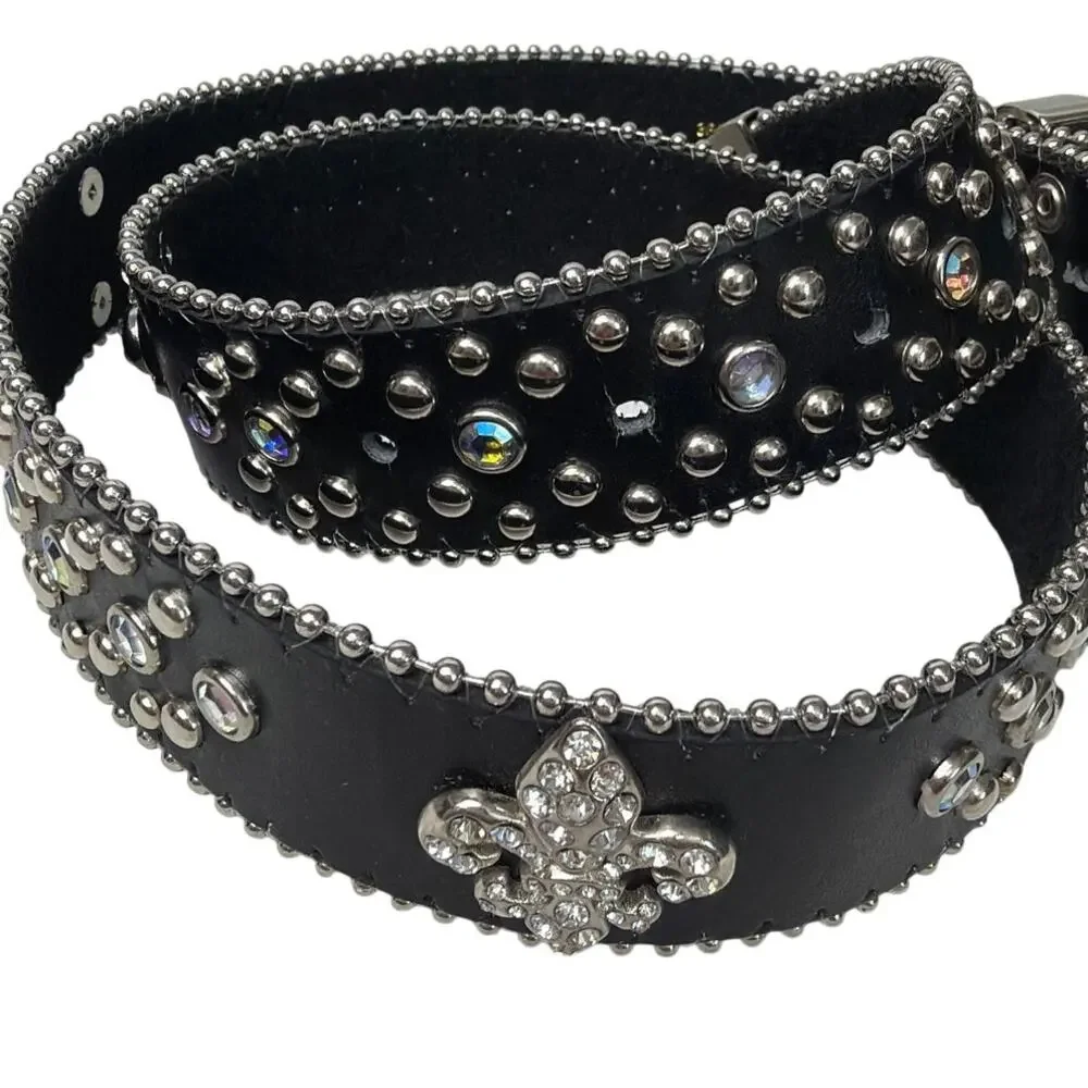 Leather Rhinestone Studded Western Belt Crystal Buckle Y2K Size S Festival Rodeo